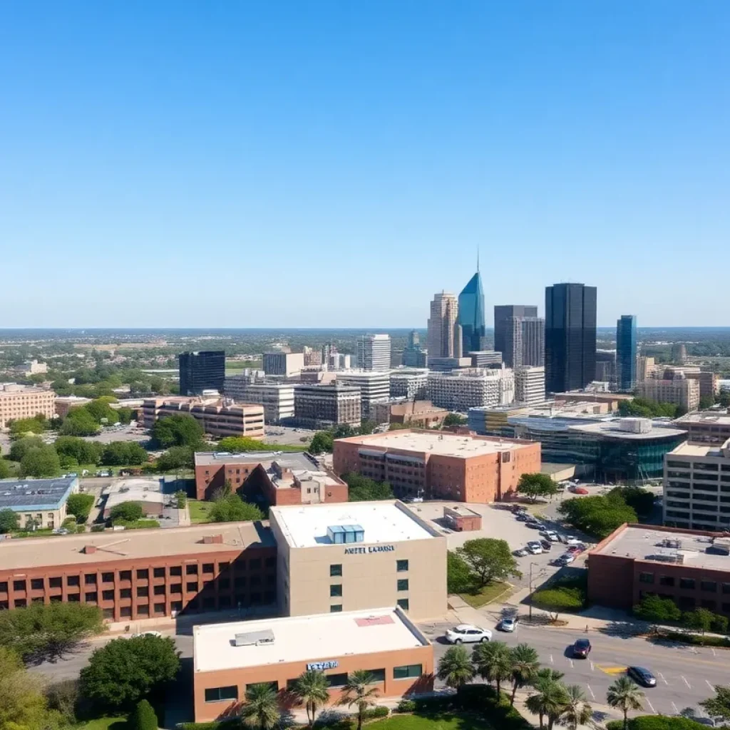 Fort Worth Texas cityscape with focus on veteran support facilities