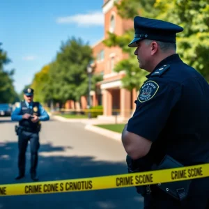 Police officers conducting an investigation during a bomb threat at Southwestern University